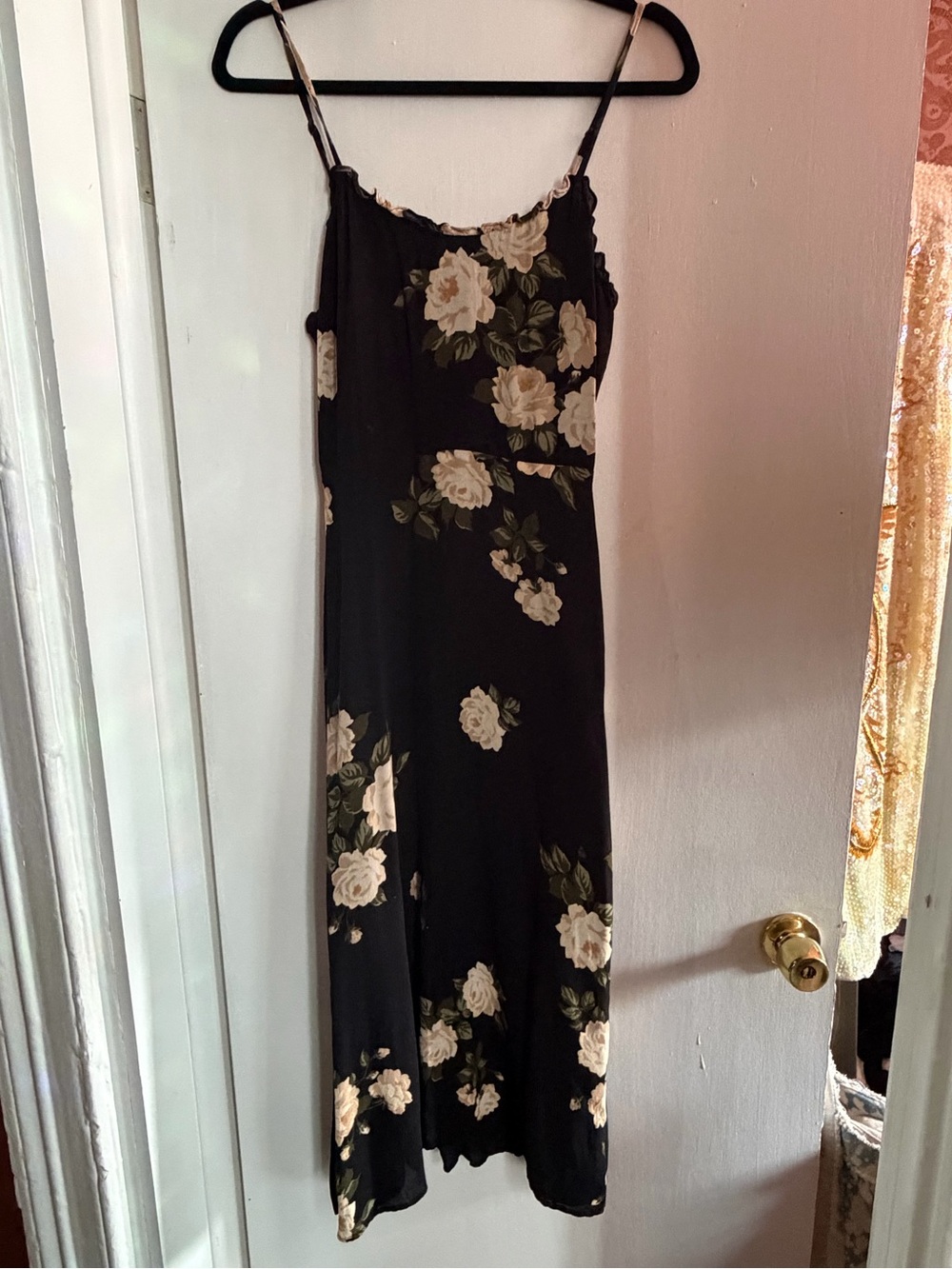 Black Floral Slip Dress with Cream Roses reformation size 6